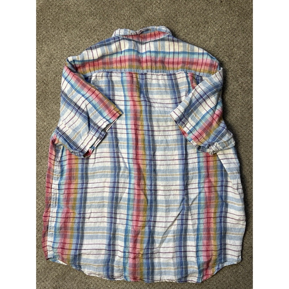 Tommy Bahama Mens L 100% Linen Button Down Shirt Plaid Short Sleeve Blue White - Picture 3 of 8